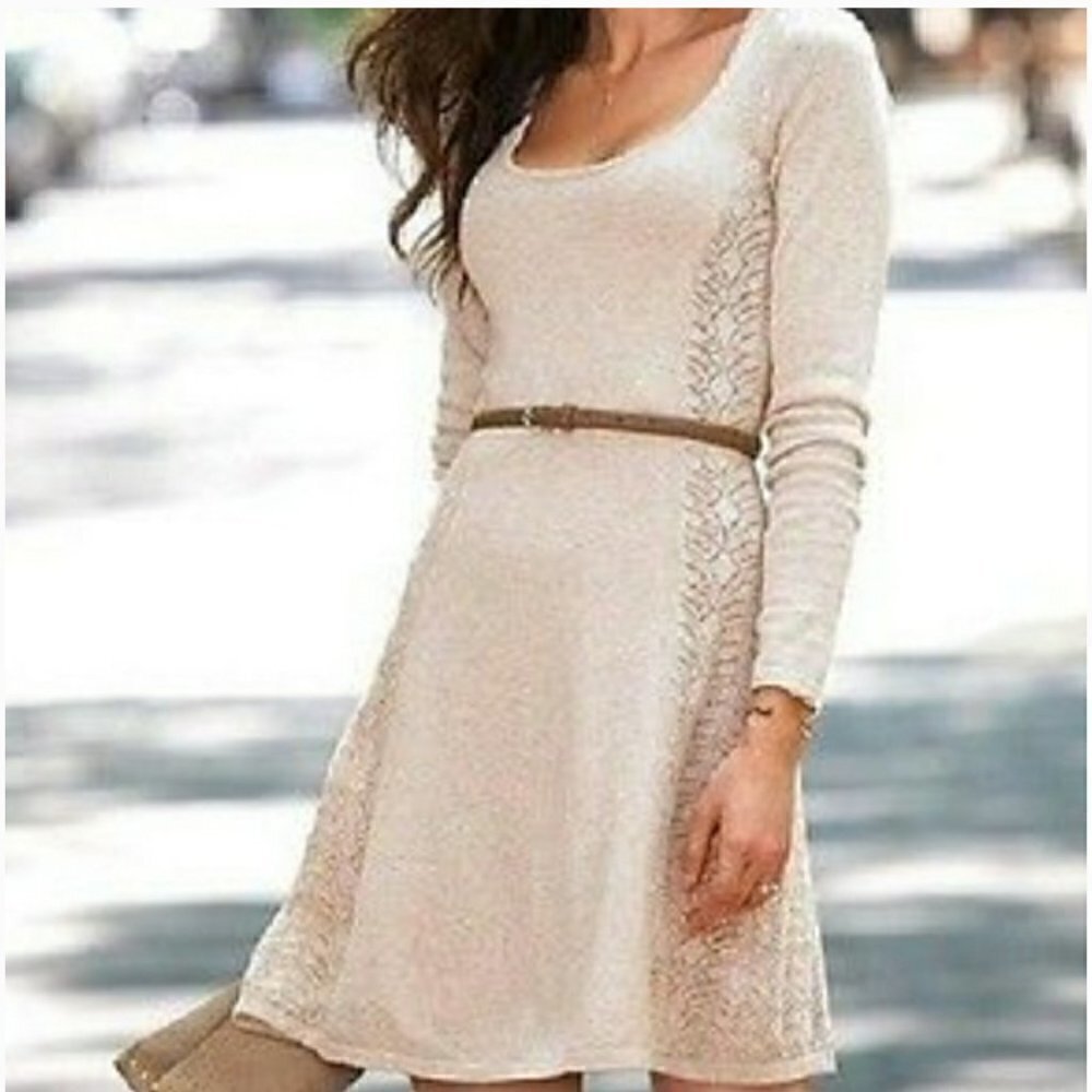 Victoria's Secret crochet Knit detail cream long sleeve mini dress size S